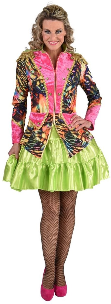 Circus Kostuum | Jas Neon Disco Tijger Vrouw | Medium | Carnaval kostuum | Verkleedkleding